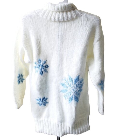 𝅺heavy Knitted White Retro Snowflake Turtleneck Women's Pullover Sweater. XL - Picture 2 of 5
